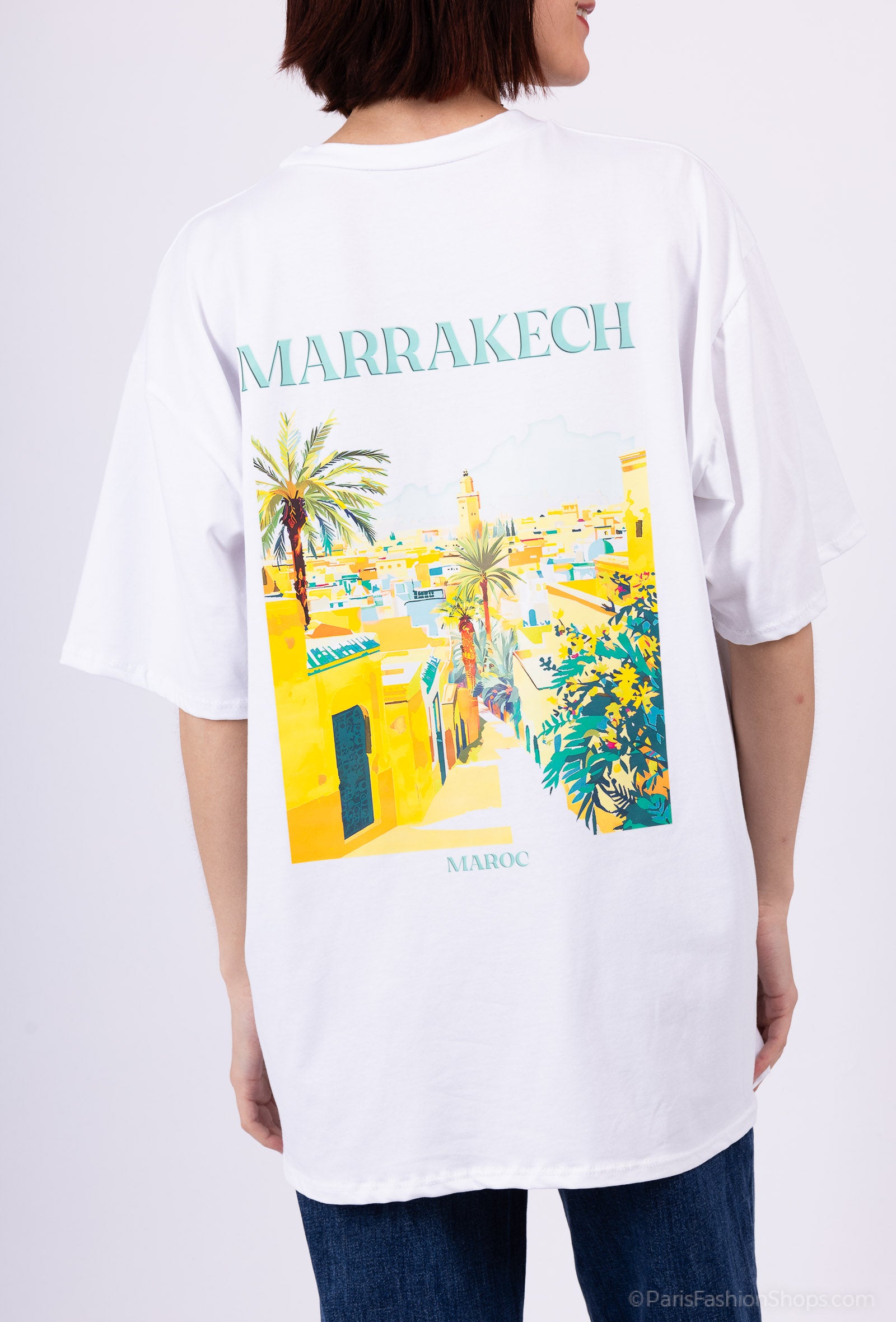 Tee-shirts blancs imprimés pays Marrakech mixtes (jaune)