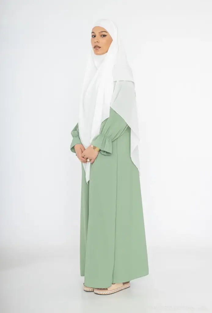Abaya longue large ref: Ro2316jazz- Abaya Longue Large en jazz manches volantées chic et décontracté