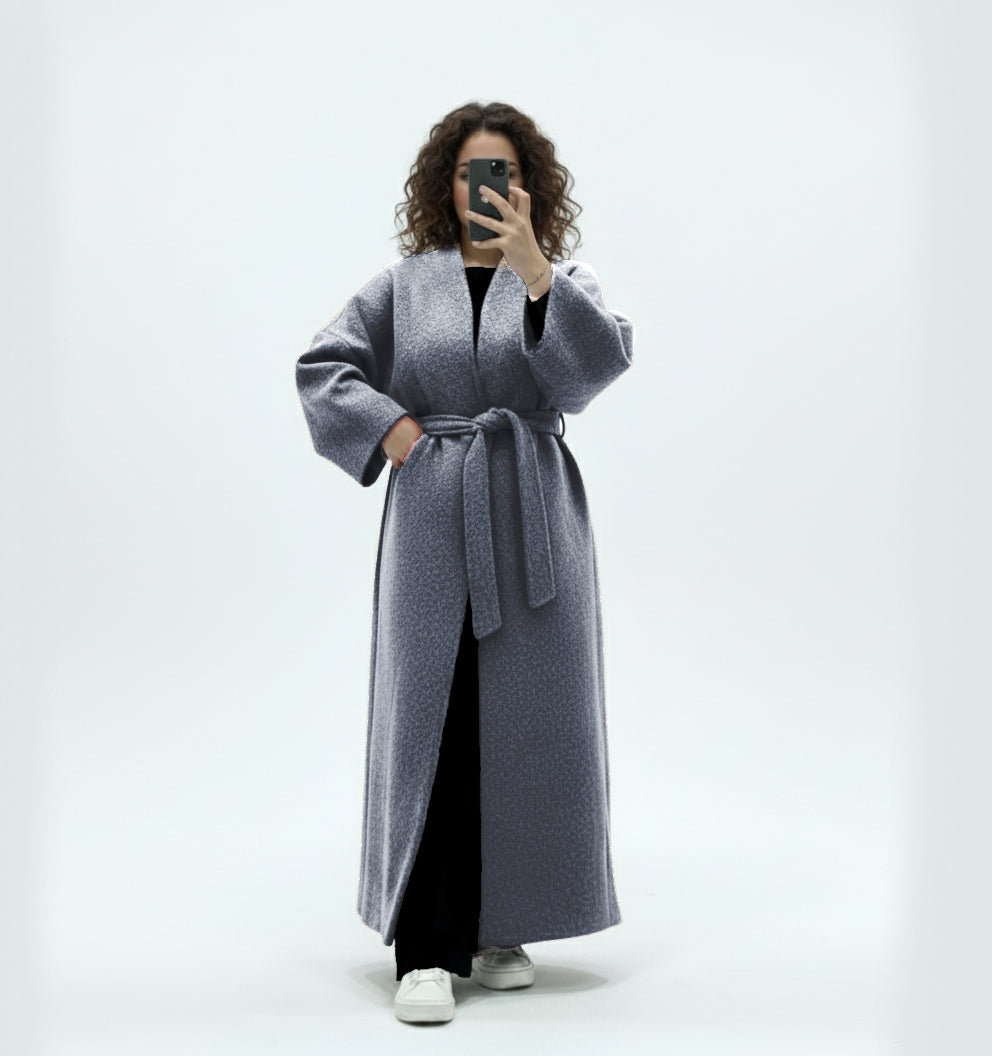 Manteau long en laine avec ceinture ref:Ma 2518, évasé style laine coupe ample et élégante