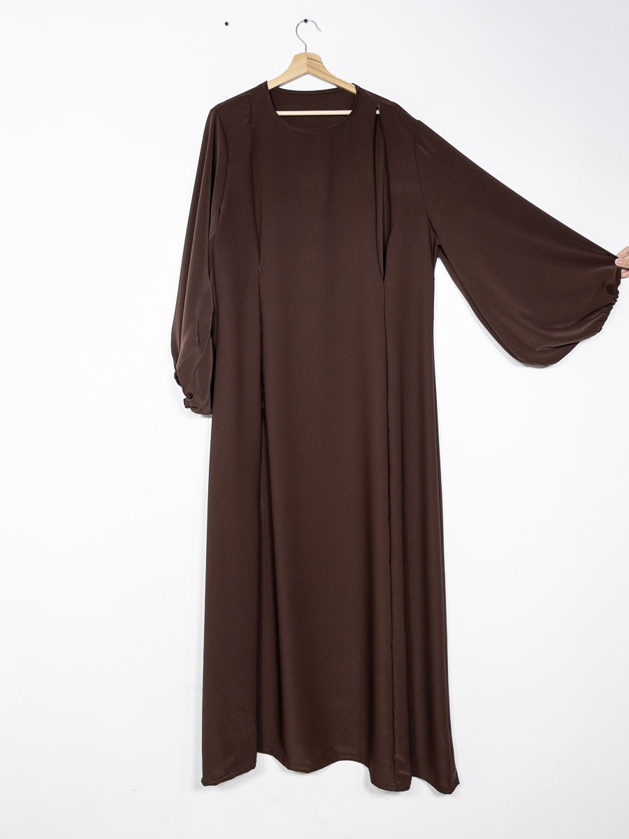Abaya d'allaitement en soie de Medine ouvertures zip REF:RO2508PK - doux et fluide facilitant l’allaitement en toute discrétion.
