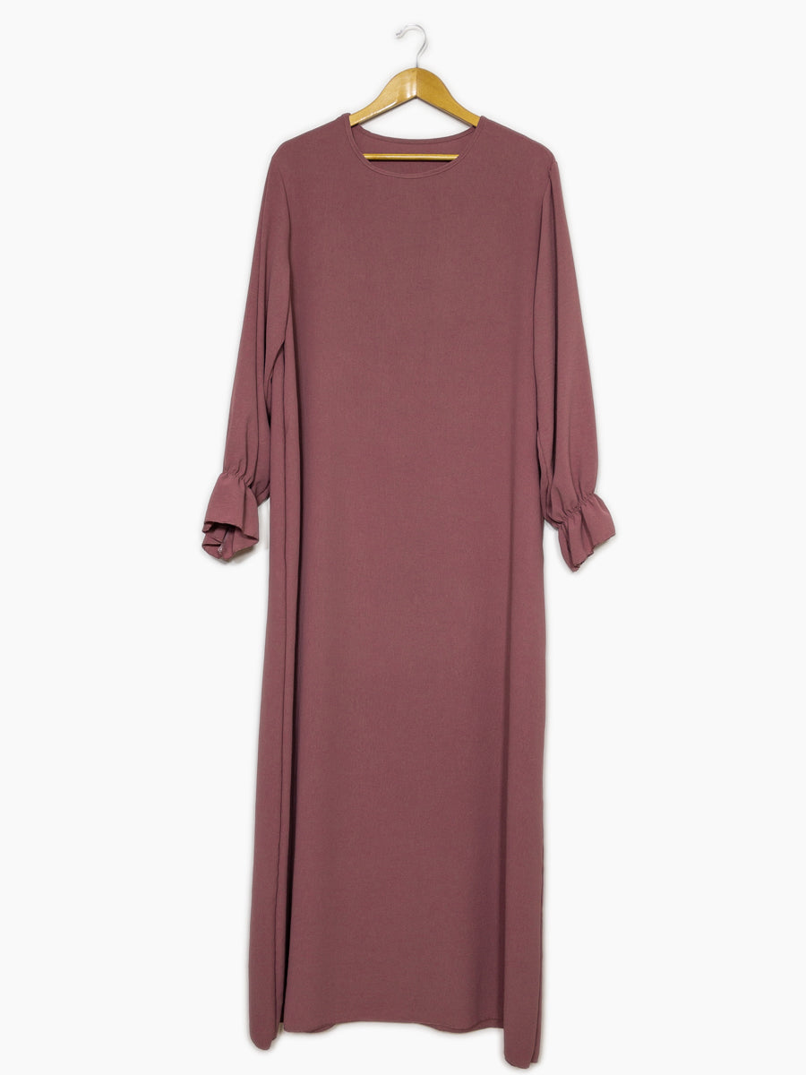 Abaya longue large ref: Ro2316jazz- Abaya Longue Large en jazz manches volantées chic et décontracté