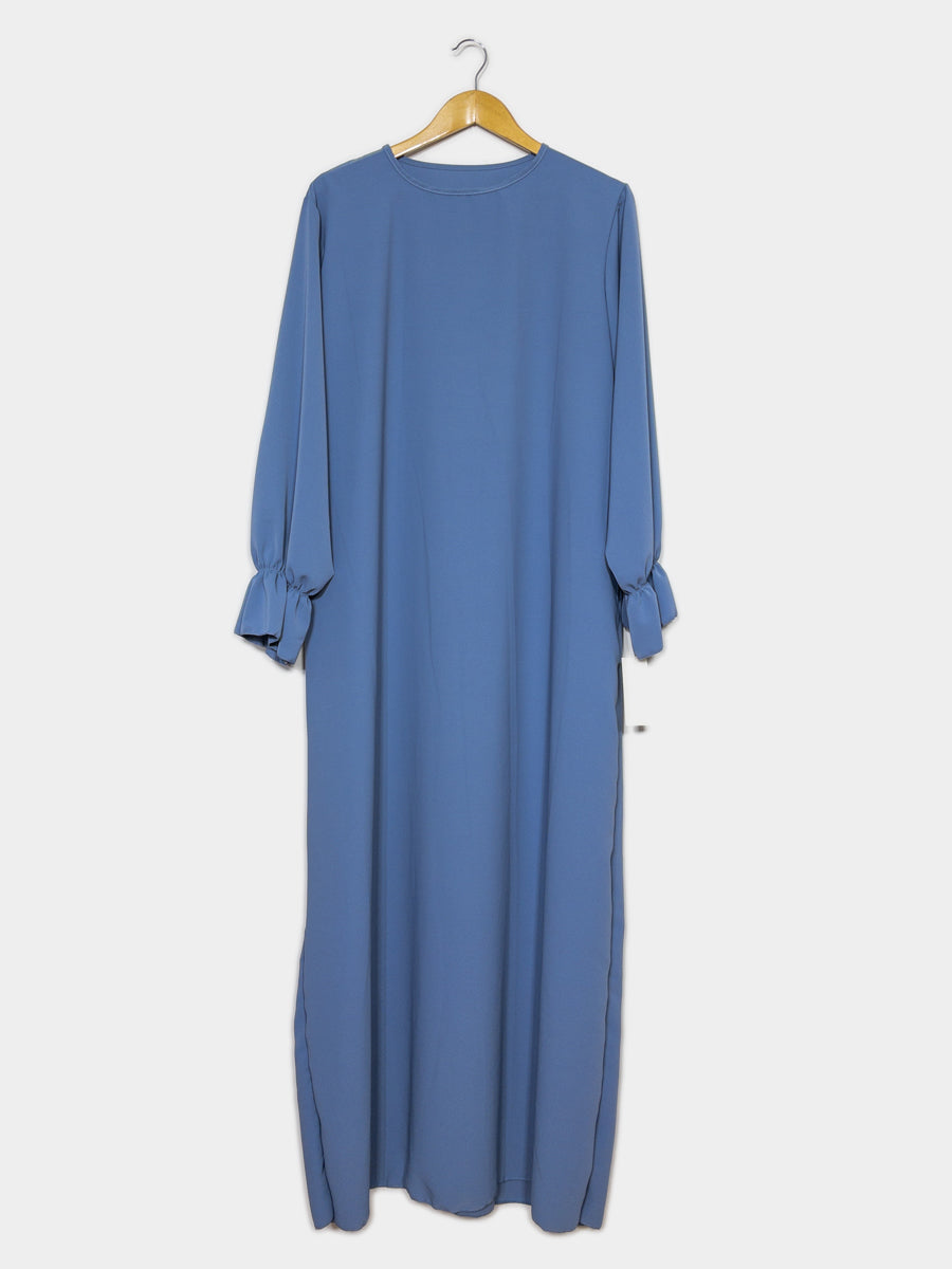 Abaya longue large ref: Ro2316pk- Abaya Longue Large en soie de Médine manches volantées chic et décontracté