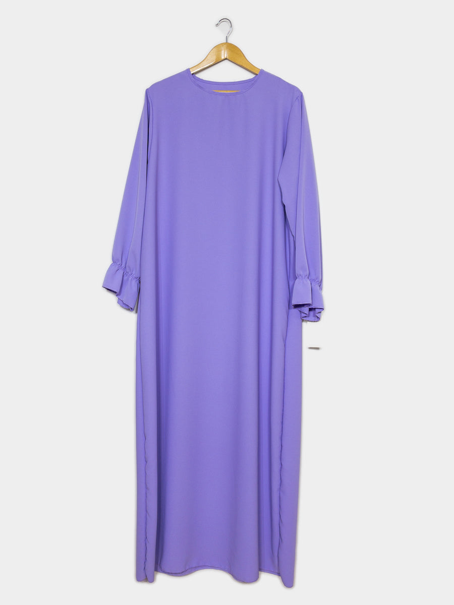 Abaya longue large ref: Ro2316pk- Abaya Longue Large en soie de Médine manches volantées chic et décontracté