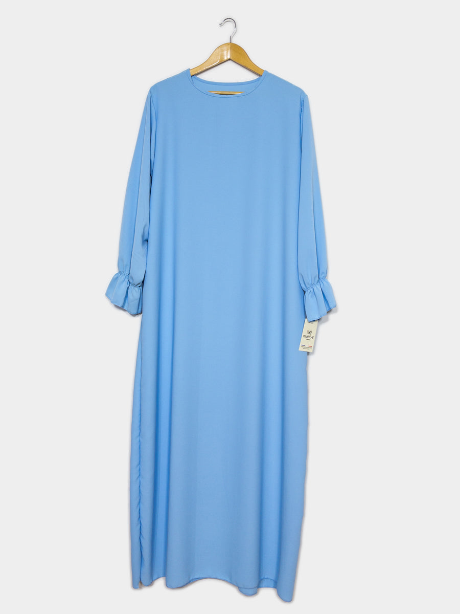 Abaya longue large ref: Ro2316pk- Abaya Longue Large en soie de Médine manches volantées chic et décontracté