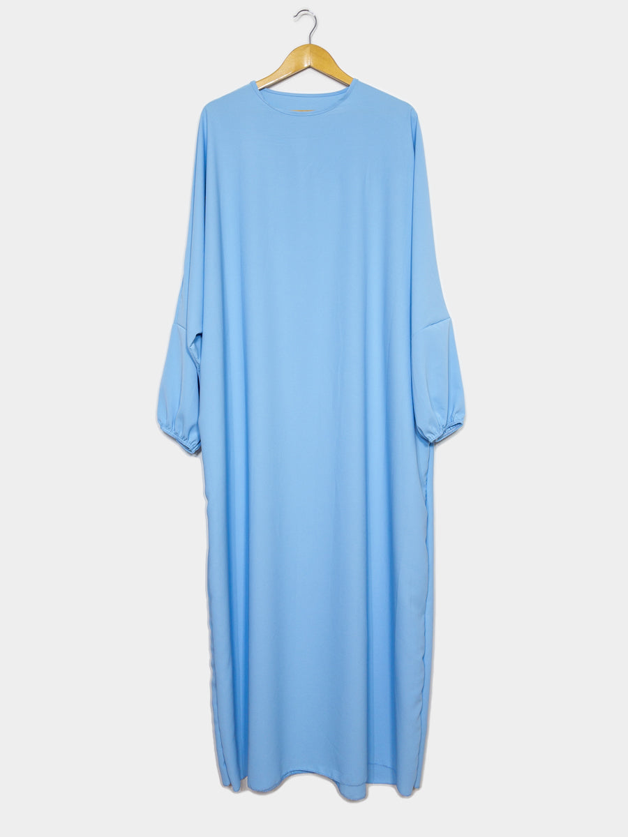 Abaya longue large en Soie de Médine ref: Ro2303pk - Abaya longue large en Soie de Médine ample et fluide avec manches bouffantes