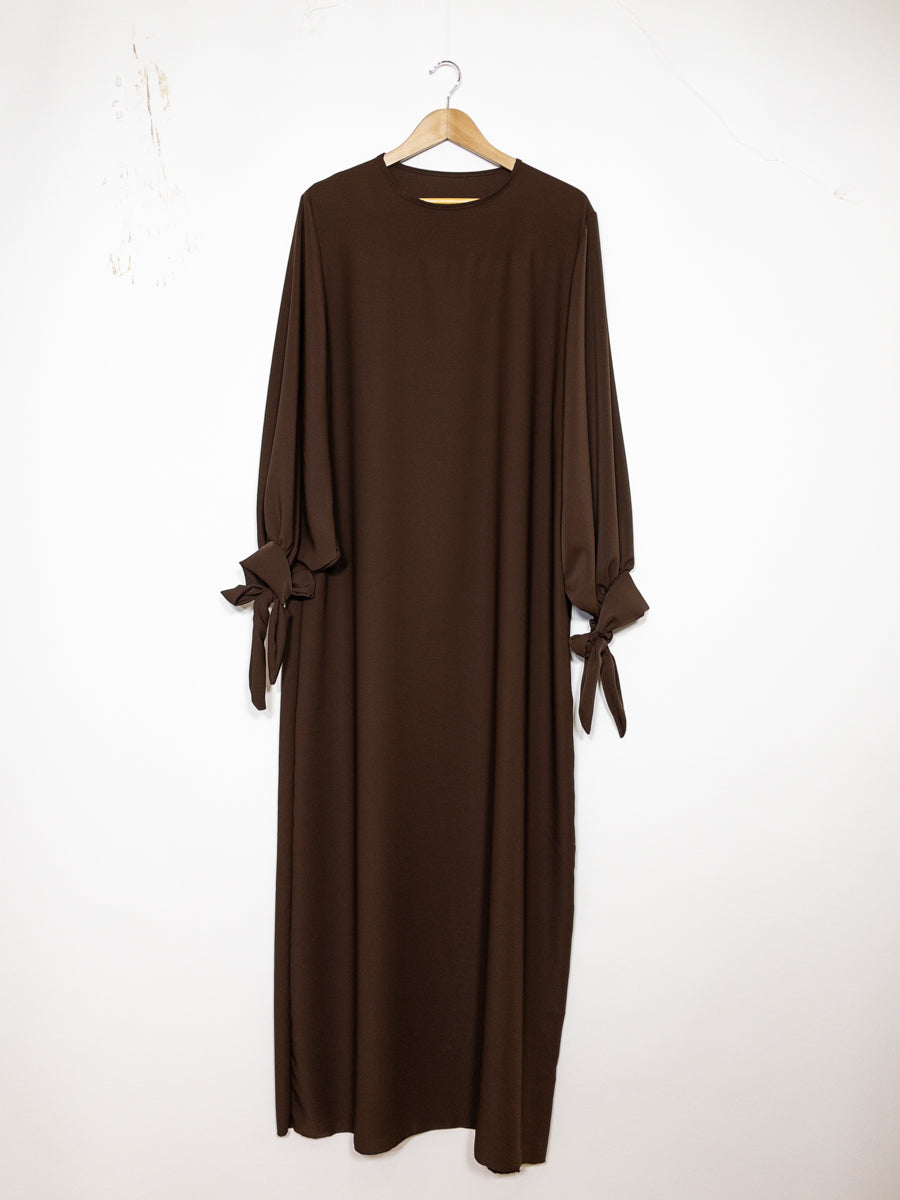 Abaya en soie de Médine RO2378PK - Elégante et fluide avec coupe ample et manches ballon avec joli nœud