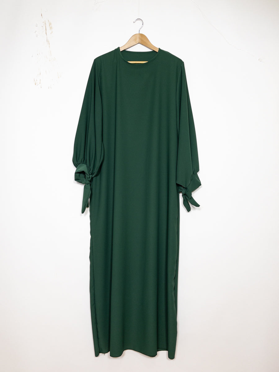 Abaya en soie de Médine RO2378PK - Elégante et fluide avec coupe ample et manches ballon avec joli nœud
