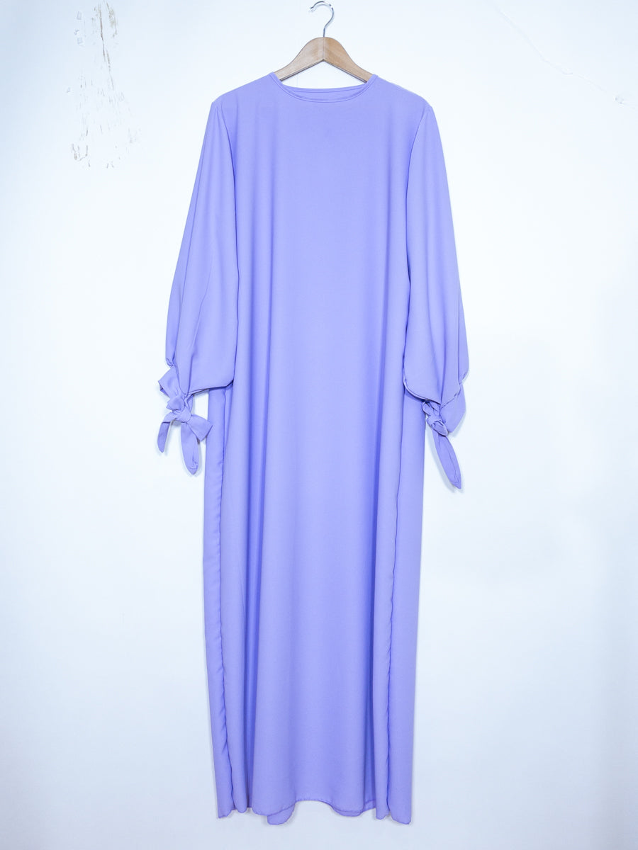 Abaya en soie de Médine RO2378PK - Elégante et fluide avec coupe ample et manches ballon avec joli nœud
