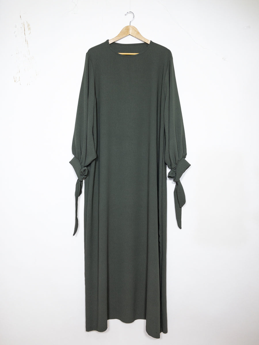 Robe abaya réf RoL2378jazz - Robe abaya longue en jazz longue pour femme 185cm avec manches ballon et nœud fluide et sophistiquée