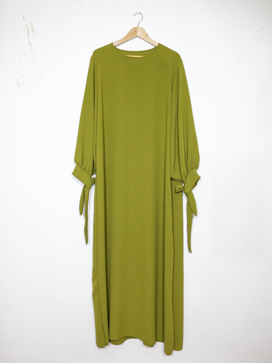 Robe abaya réf RoL2378jazz - Robe abaya longue en jazz longue pour femme 185cm avec manches ballon et nœud fluide et sophistiquée