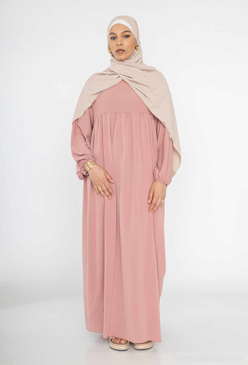 Abaya longue en soie de Médine REF: RO2379PK - légère, fluide et confortable