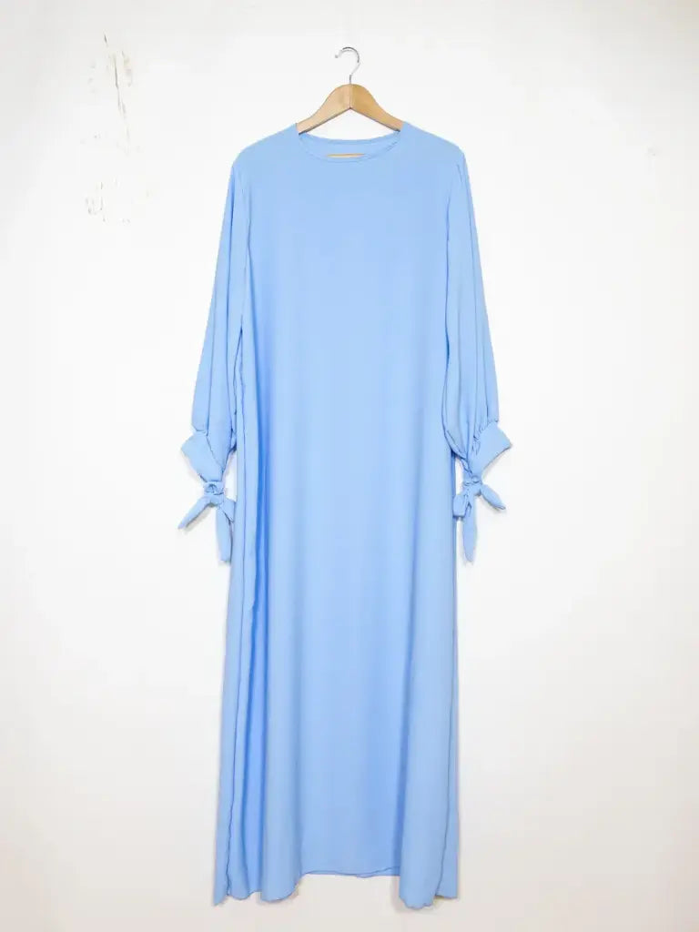 Robe abaya réf RoL2378pk - Robe abaya longue en soie de Médine longue pour femme 185cm avec manches ballon et nœud fluide et sophistiquée