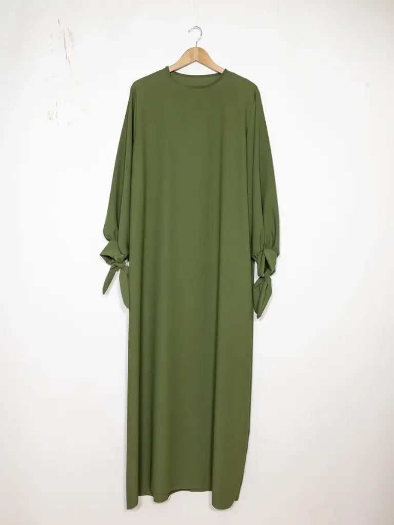 Robe abaya réf RoL2378pk - Robe abaya longue en soie de Médine longue pour femme 185cm avec manches ballon et nœud fluide et sophistiquée