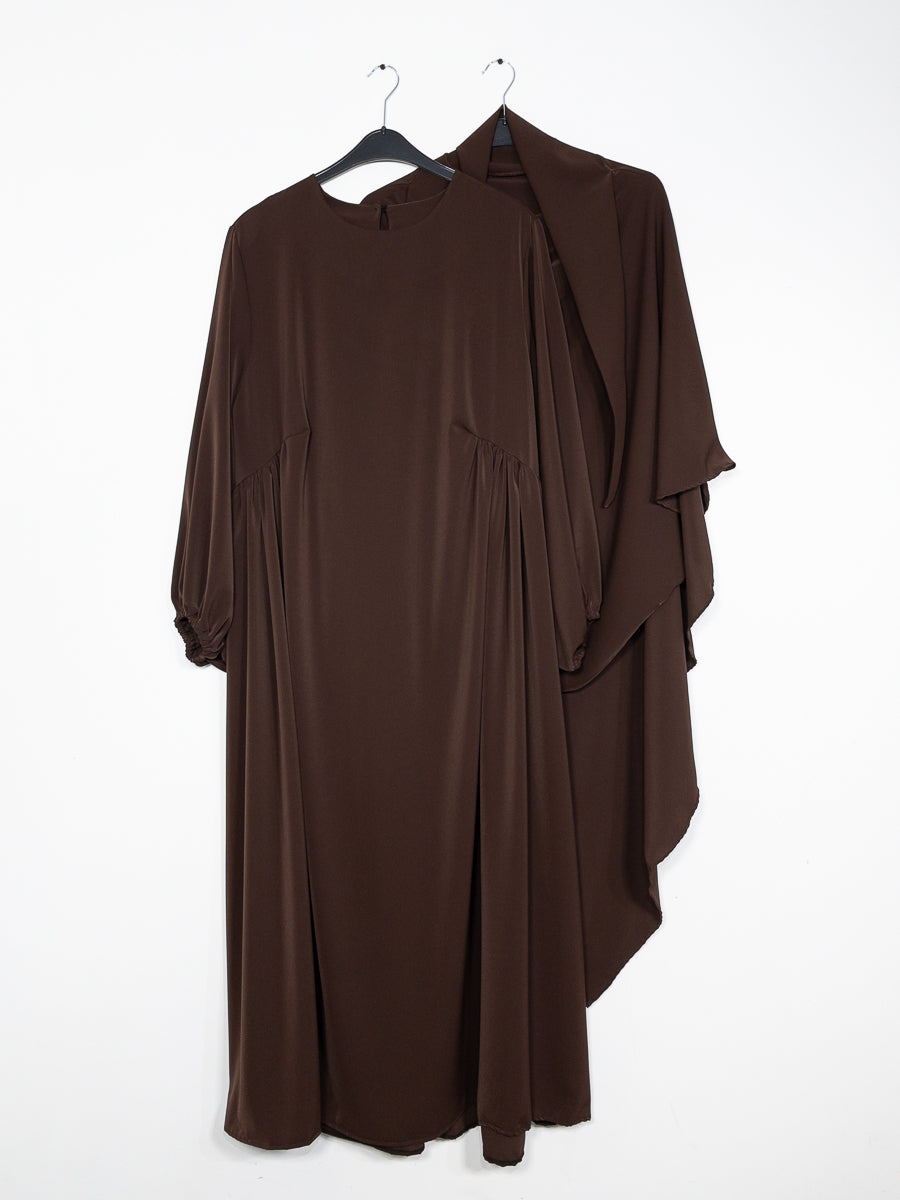 Ensemble 2 pièces en Soie de Médine REF: En2509+2510pk - Abaya + Khimar sobre et raffiné