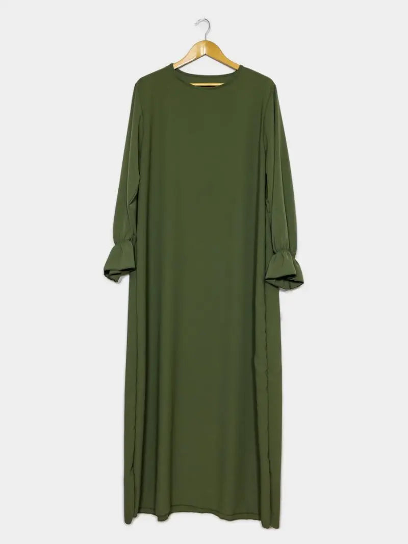 Abaya longue large ref: Ro2316jazz- Abaya Longue Large en jazz manches volantées chic et décontracté