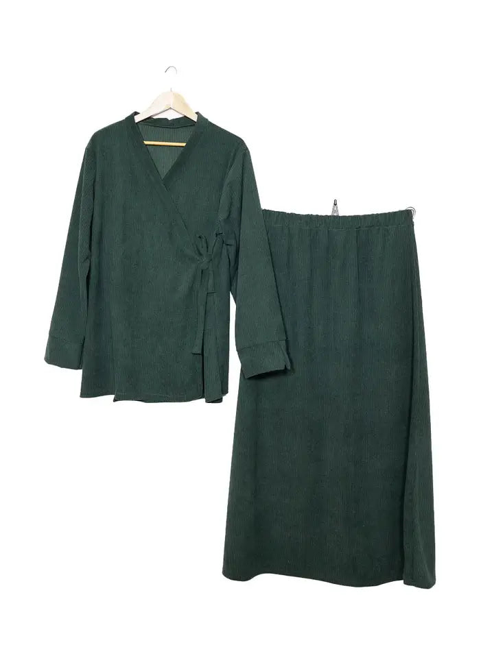 Ensemble côtelé pour l'hiver EN2385-ju-Côtèle - Ensemble Côtelé Hiver Tunique et Jupe style Kimono