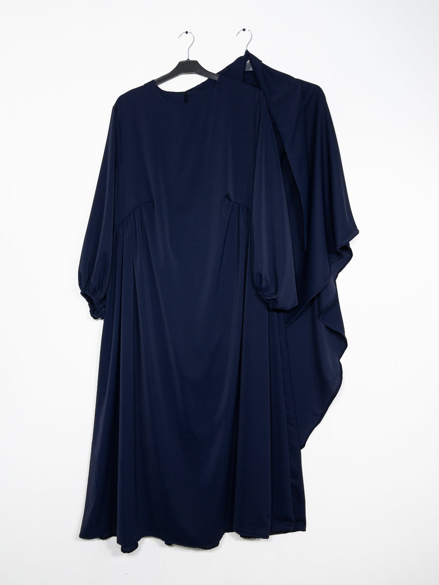 Ensemble 2 pièces en Soie de Médine REF: En2509+2510pk - Abaya + Khimar sobre et raffiné