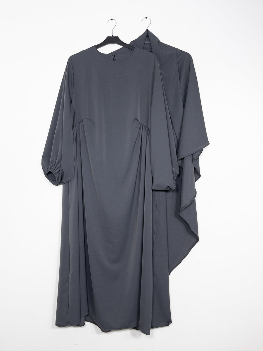 Ensemble 2 pièces en Soie de Médine REF: En2509+2510pk - Abaya + Khimar sobre et raffiné