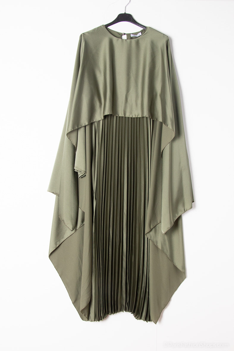 Robe abaya en satin plissés ref:Y102 - Robe abaya en satin plissé élégante et confortable avec une cape longue
