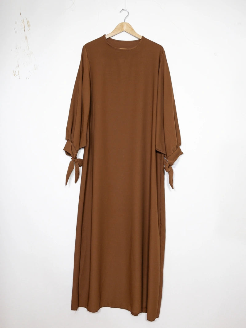 Robe abaya réf RoL2378jazz - Robe abaya longue en jazz longue pour femme 185cm avec manches ballon et nœud fluide et sophistiquée