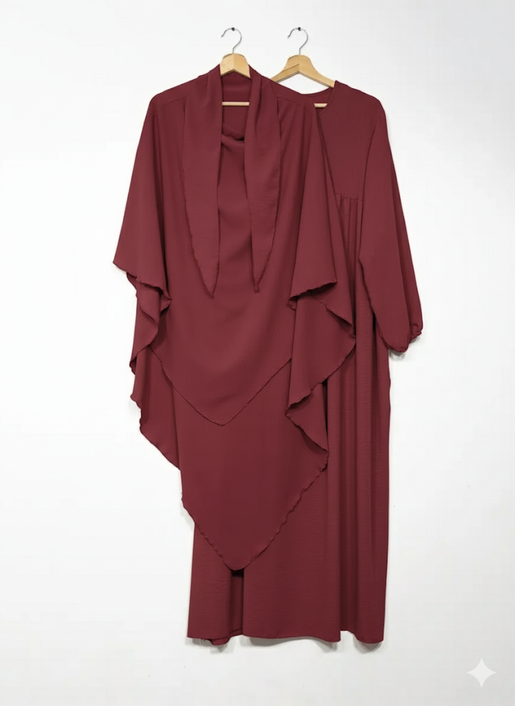 L'Ensemble Infroissable, Abaya Khimar 2 pièces en Tissu Jazz, Mastour et Pratique