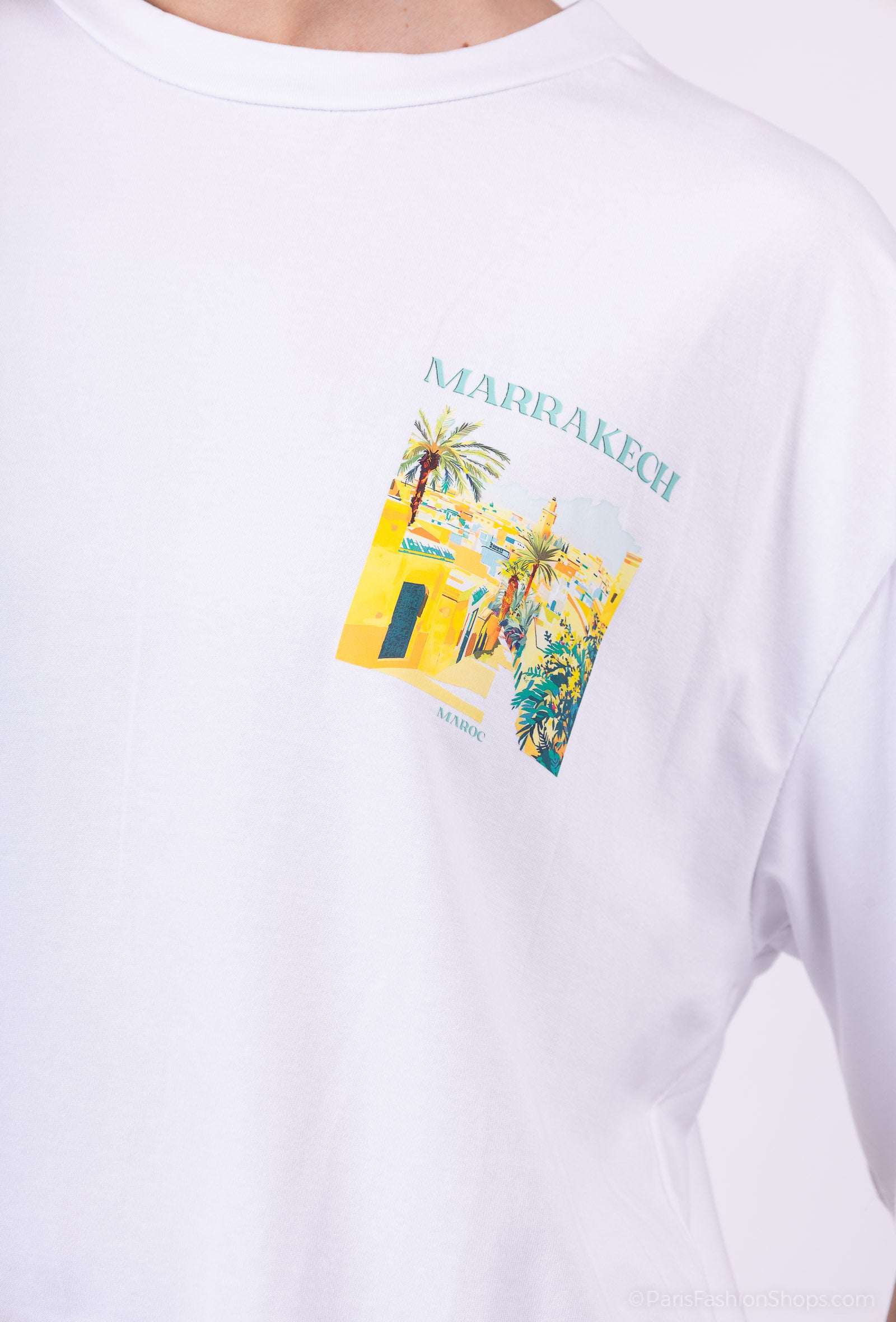 Tee-shirts blancs imprimés pays Marrakech mixtes (jaune)