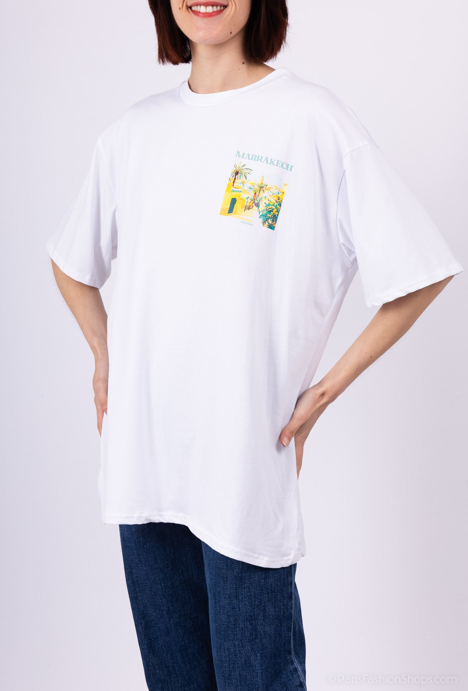 Tee-shirts blancs imprimés pays Marrakech mixtes (jaune)