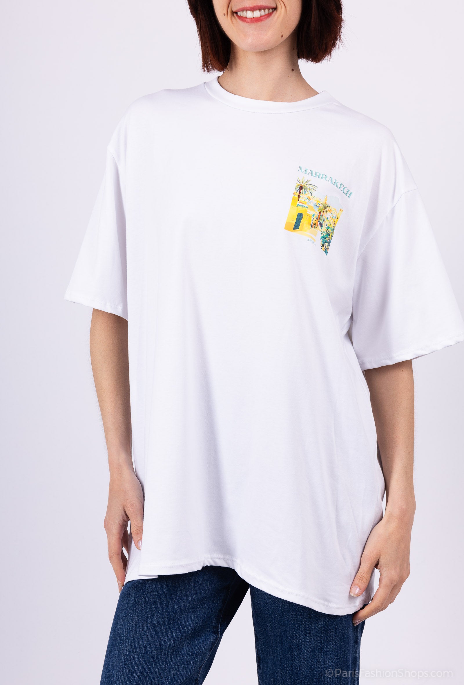 Tee-shirts blancs imprimés pays Marrakech mixtes (jaune)